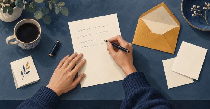 Writing a clear question while keeping personal choice A person drafts a question beside an envelope and separate cards for options and next steps.