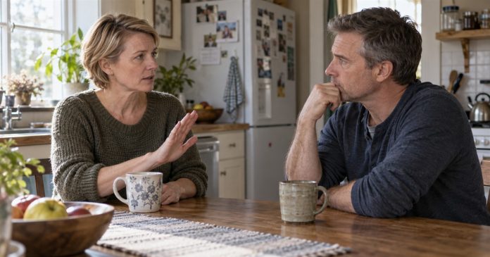 Having the Last Word: Ending Circular Arguments Without Giving Up Your Boundaries Woman calmly requesting a pause during a serious conversation at home.