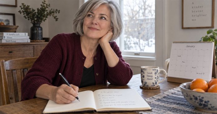 Why New Year Matters: Traditions, Fresh Starts and Practical Reflection Woman planning a fresh start in a notebook beside a calendar at home.
