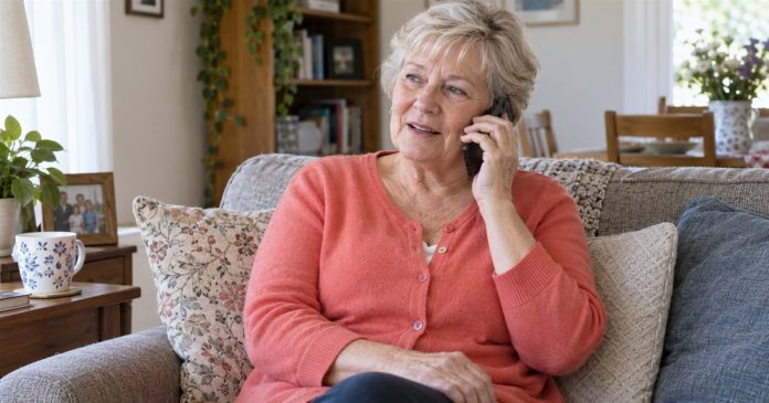 Distant Healing Claims: Supporting a Loved One Without Medical Promises Older woman speaking attentively with a loved one by phone from her home sofa.